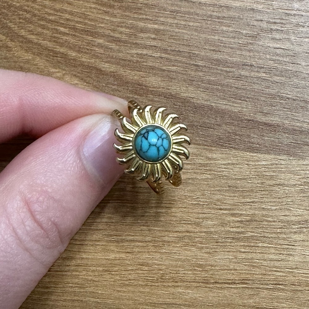 Turquoise Double Banded Gold Ring - Picture 5 of 5